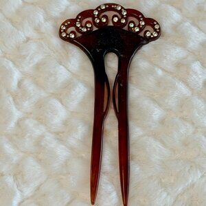 Vintage Rhinestone Hair Pin - Brown, plastic